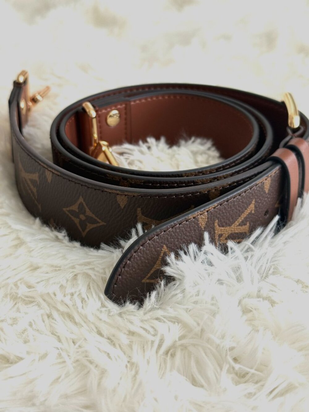 Louis Vuitton Monogram Wide Adjustable Bag Shoulder Strap ~120cm Gold Hardware